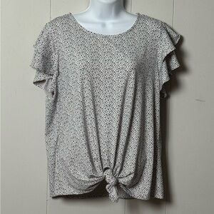 Adrianna Papell Women’s Black & White Ruffle Short Sleeve Blouse Tie Front Sz L